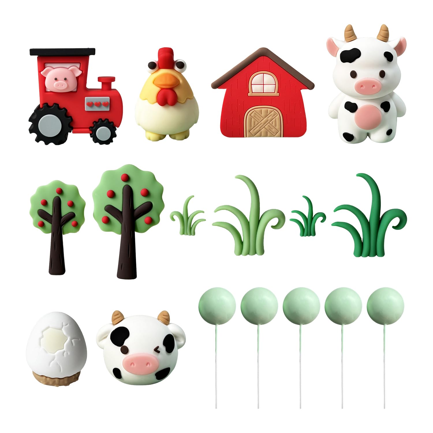 GDFHBD 9 Pieces Of Farm Animal Cake Decoration And 5 Pieces Of Cake Balls, Birthday Cake Top Decoration, Children'S Party Decoration, Farm Theme Accessories.