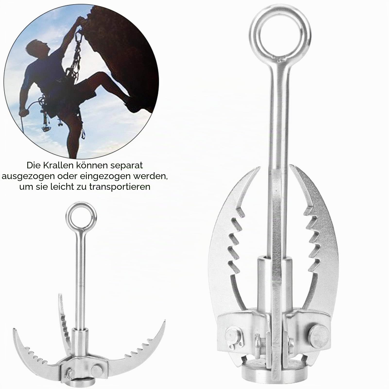 Topyond Edelstahl Kletterklaue, Zusammenklappbar, 3 Klauen Greifhaken | Kletterklaue Klapphaken, Edelstahl Outdoor Grappling Hook Für Outdoor Camping Wandern Baumklettern