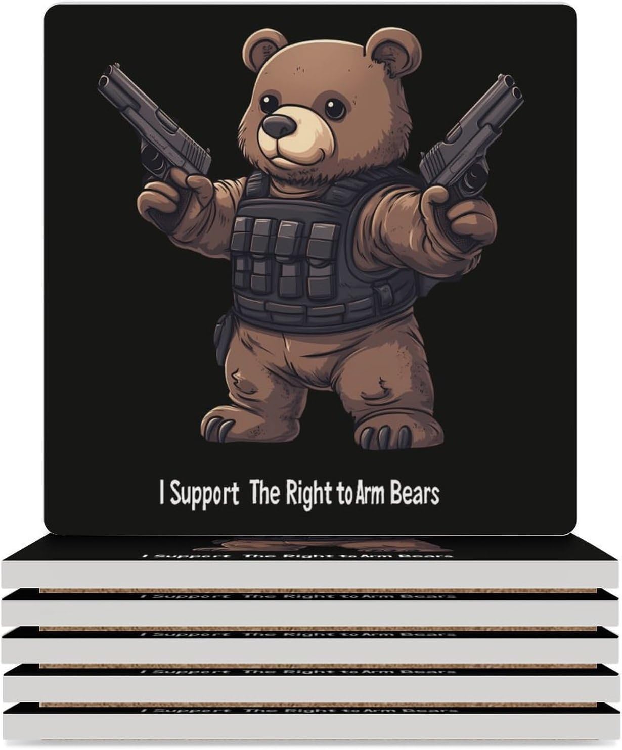 I Support The Right to Arm Bears Ceramic Coasters Set Square Drink Coasters Table Coaster for Kitchen Desktop Decor