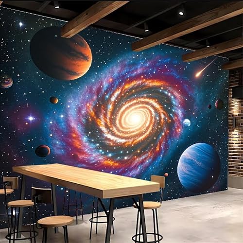 3D Wallpaper 300x210cm Cosmic Stars Blue Wallpaper for Living Room Colorful Galaxy Large 3D Canvas Art, Edge-to-Edge Oil Painting Texture, Suitable for Office or Creative Space