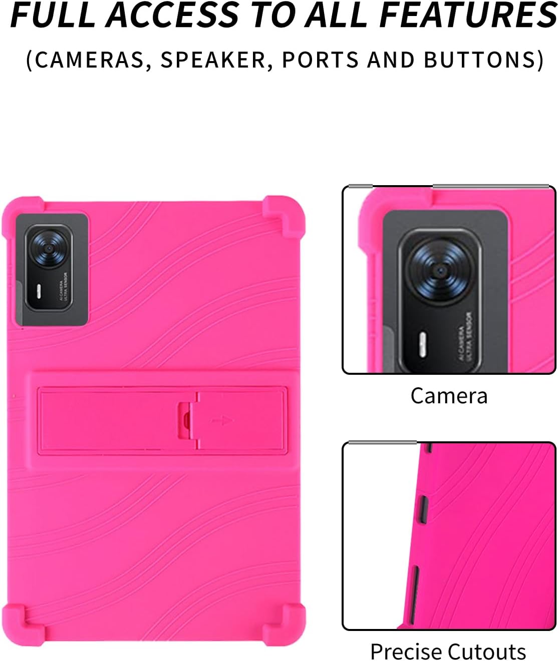 Case for Doogee Tab E3+ Android 15 Tablet 12 inch，WUNIAK Shock Proof Lightweight Stand Rubber Shell Protective Cover,Kids Friendly Soft Silicone Adjustable Stand Cover,Rose Red.