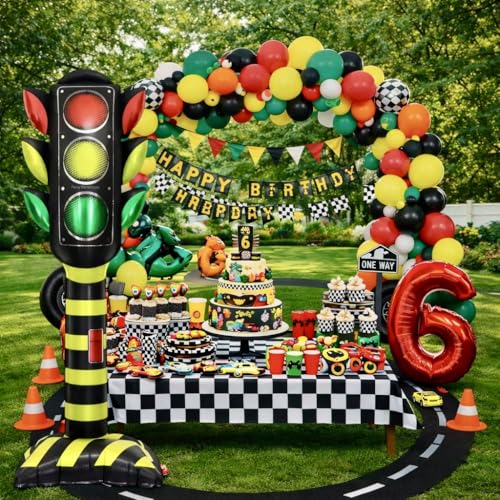 Image of Party Warehouse Traffic Signal Standee Balloon for Kids Birthday Party Decoration | Self Standing Foil Balloon Traffic Lights Theme|Road Safety Theme Party Supplies for Boys Birthday, Car Theme Decor