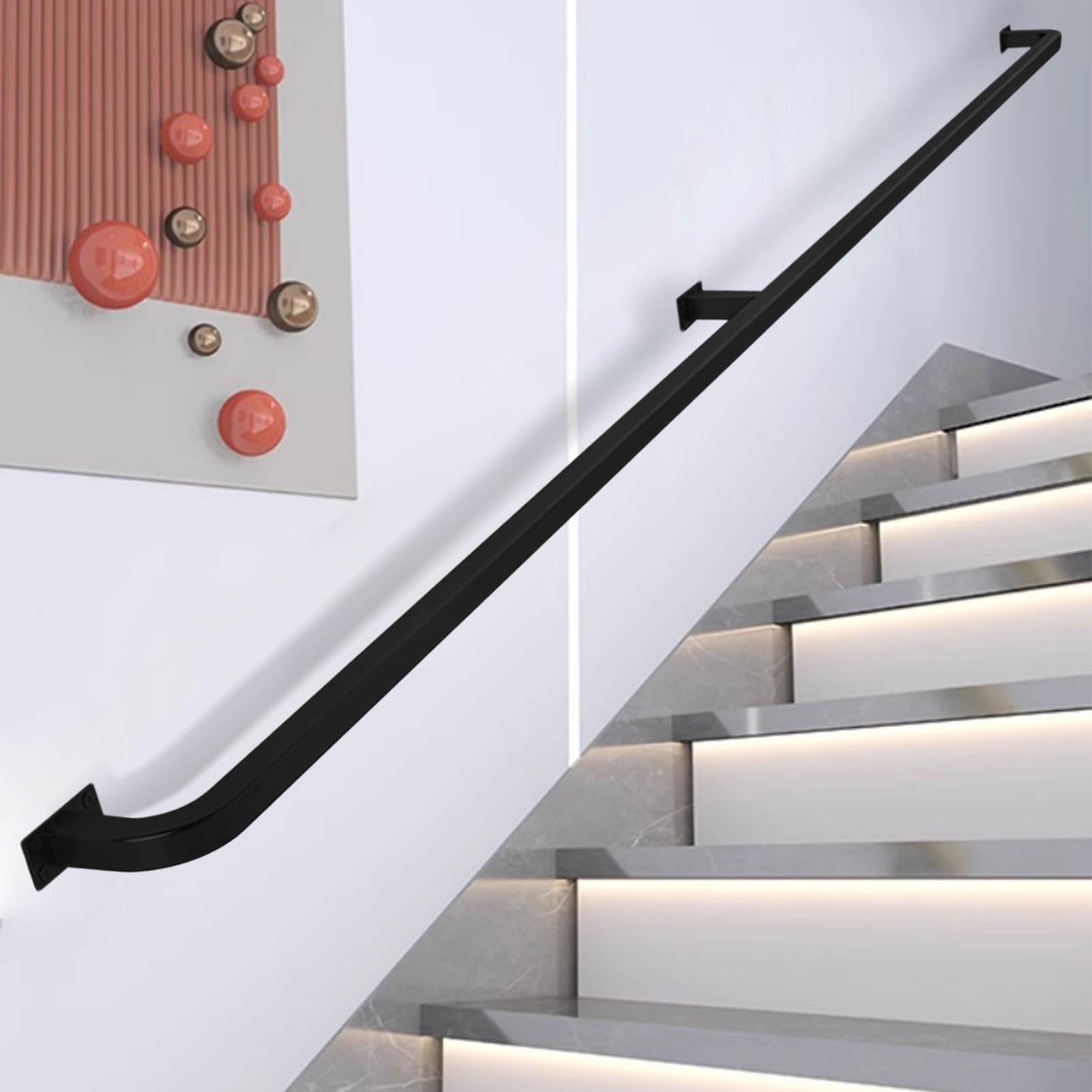 Rampe d'escalier pour couloir en fer forgé avec support montage mural