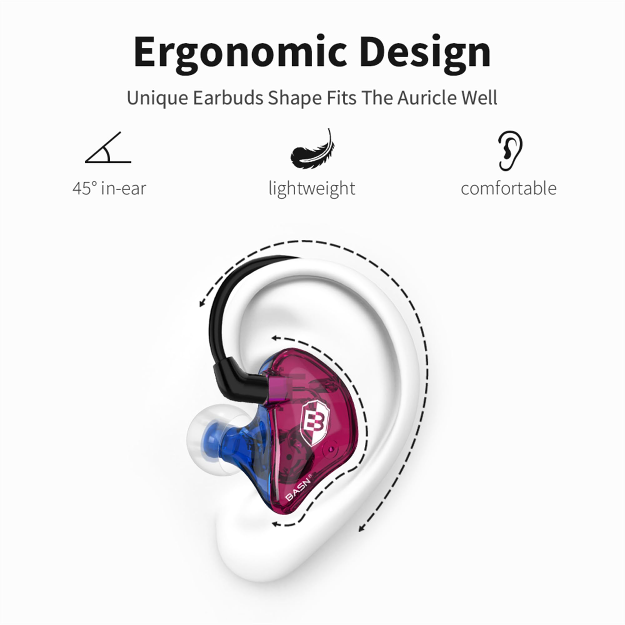 BASN Bsinger In-Ear-Monitore Geräuschisolierende Kopfhörer, Dual-dynamische Treiber High Definition Kabelgebundene Ohrhörer mit abnehmbarem MMCX-Kabel für Musiker Schlagzeuger Sänger (Blau&Lila)
