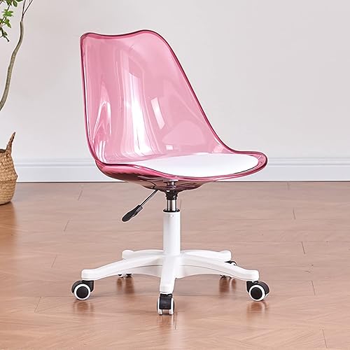 Miniatura 11 de Silla de escritorio transparente, silla de oficina de acrílico sin brazos con ruedas, giratoria de 360° y silla de tocador de altura ajustable