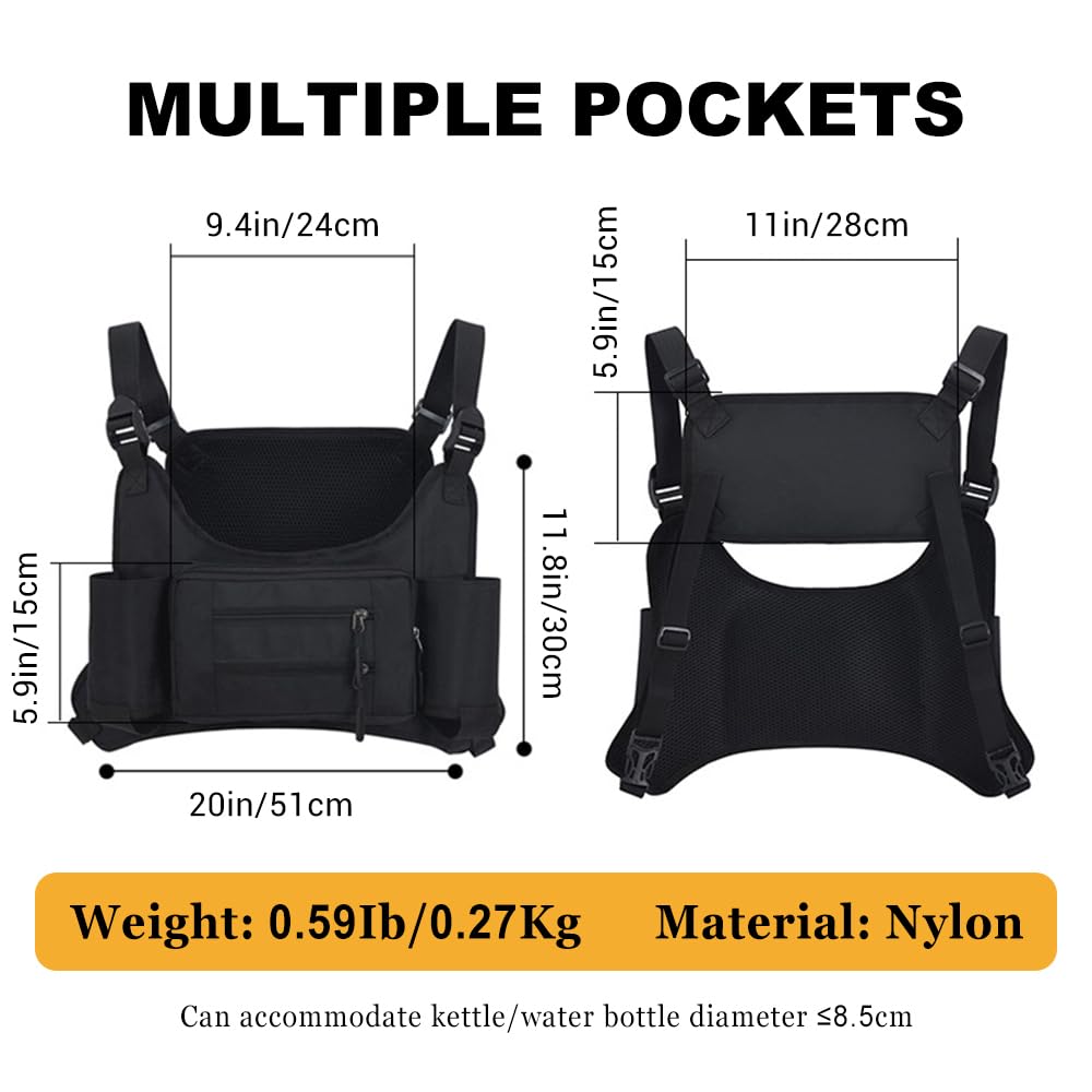 Sport-Brusttasche, taktische Brusttasche, Outdoor-Westentasche mit 2 Wasserflaschenhaltern for die Jagd, Angeln, Wandern, Reisen, Radfahren,Camping-Trinkflasche(Black)