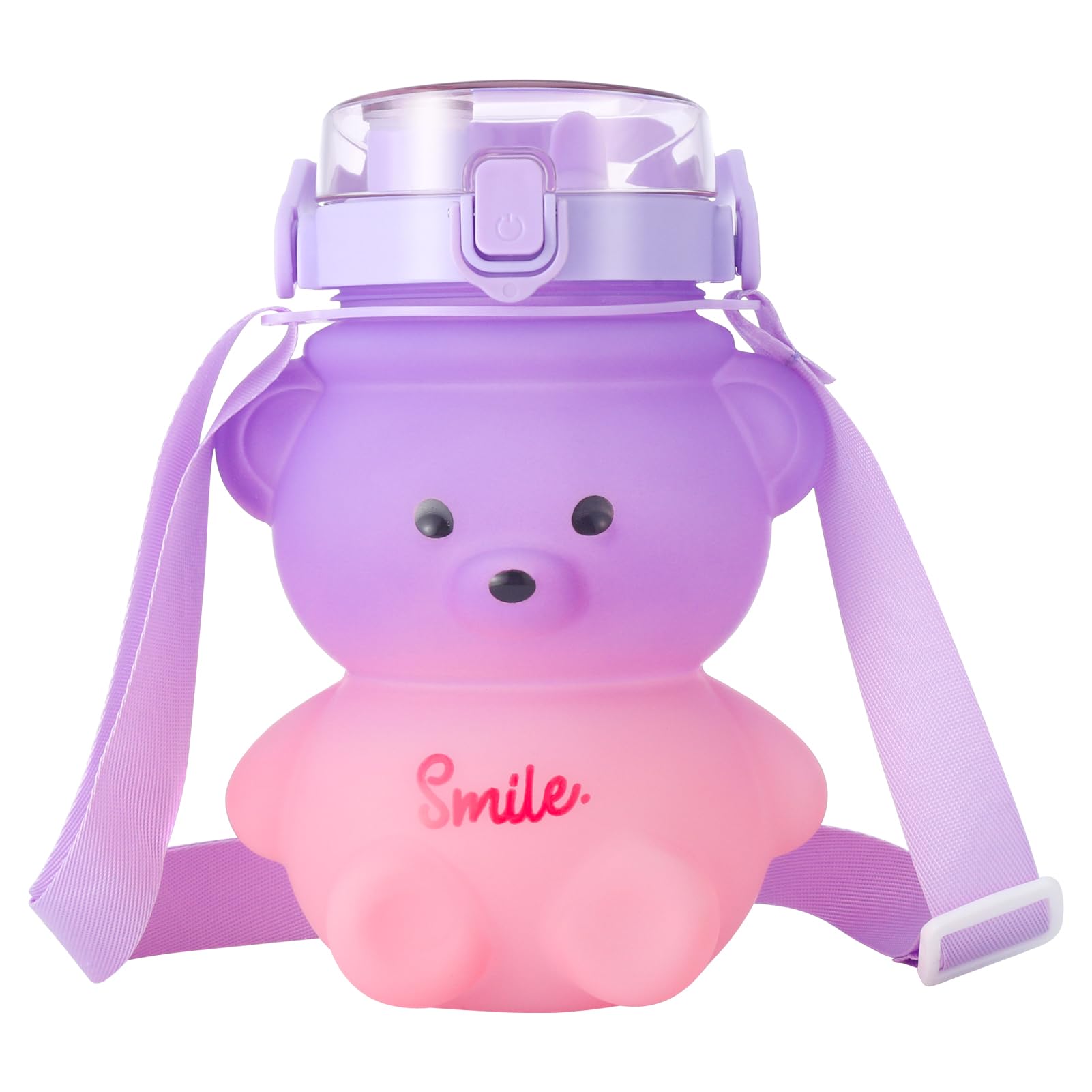 Radsocken Kawaii Bear Water Bottle With Straw and Strap,1100ml Cute Gradient Colorful Water Bottles Portable Leakproof BPA-free Driking Bottle for Kids aldult School Office Travel