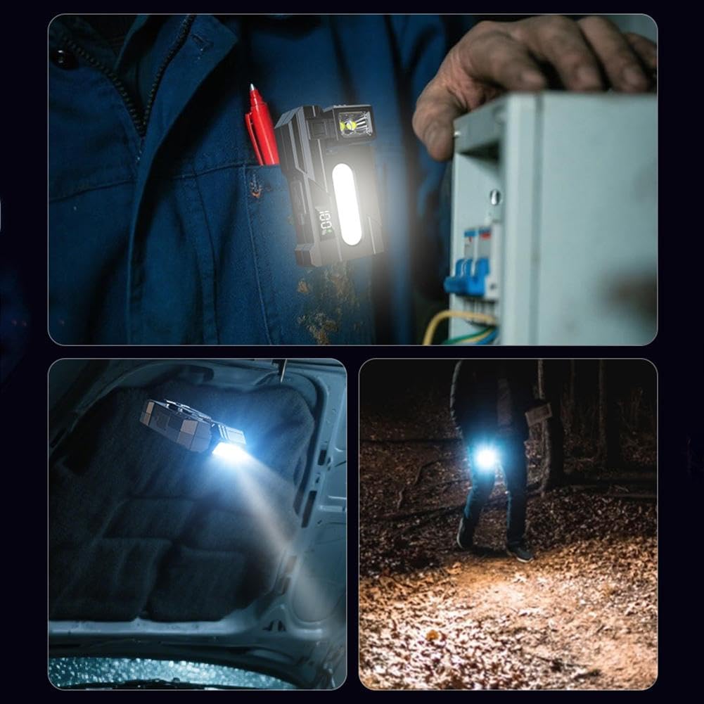 Mini EDC Flashlight 1200 Lumens, Super Bright 3 Modes Mini EDC Pocket-sized Flat Flashlights Rechargeable,Portable ABS Small LED Dual Light w Clip,IP68 Rotatable Magnetic Torches for Camping Emergency