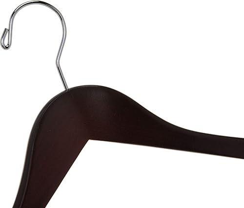 Miniatura 8 de Perchas de madera semicurvadas de calidad, paquete de 10 perchas de madera maciza con acabado liso con gancho giratorio, chaqueta, pantalón, perchas