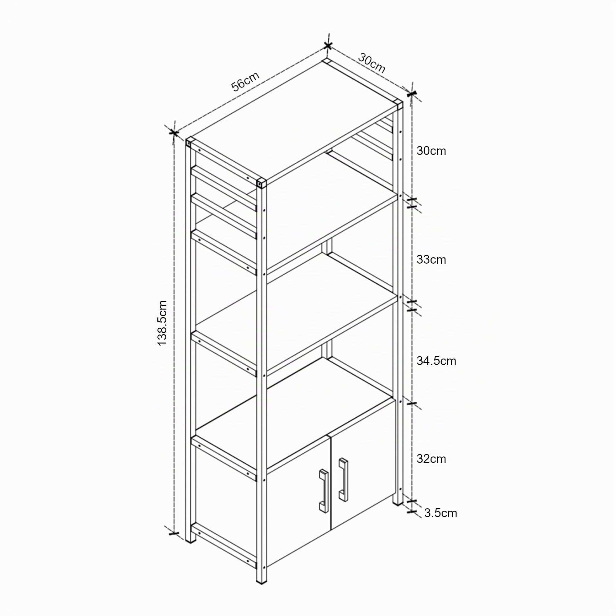 [en.casa] Estantería de Cocina Arhuni para Utensilios Microondas Armario con 3 Compartimientos Abiertos y 2 Puertas Organizador Mueble de Cocina Metal 139 x 56 x 30 cm - Efecto Roble