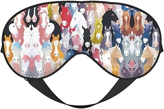 Colourful Cartoon Horses Comfortable Sleeping Aid Soft Eye Mask Adjustable Blackout Cover Reversible Night Rest