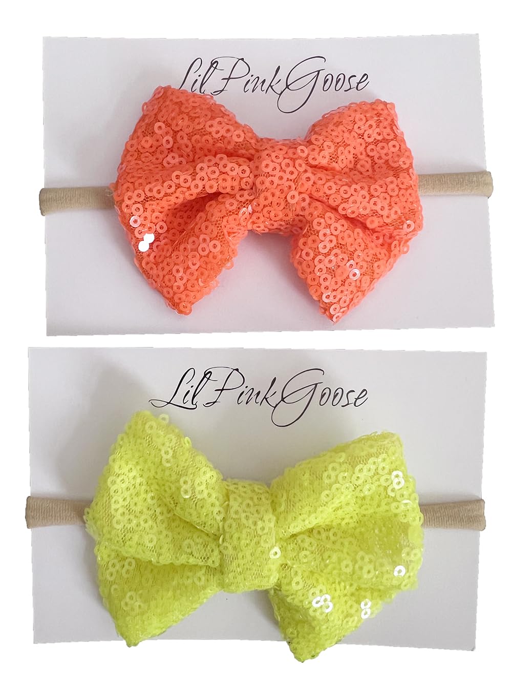 Baby Girls Neon Hot Pink, Pink Glitter Sequins Bow Headbands for Newborn to 1 Year Up Toddlers - 2 Pcs Package