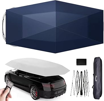 Fully Automatic Universal Car Tent Movable Carport, Folded Portable Auto Protection Car Parasol Car Umbrella, Sunproof Car Canopy Cover,Blue-5.2M