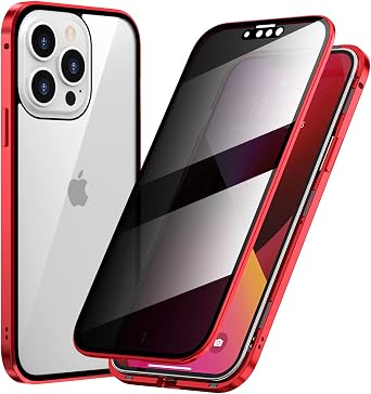 Guppy Compatible with iPhone 13 Pro Magnetic Case with Built in Privacy Screen Protector Anti Spy Tempered Glass Slim Metal Aluminum Shockproof Cover Hard Drop Proof Protective 6.1 inch Red