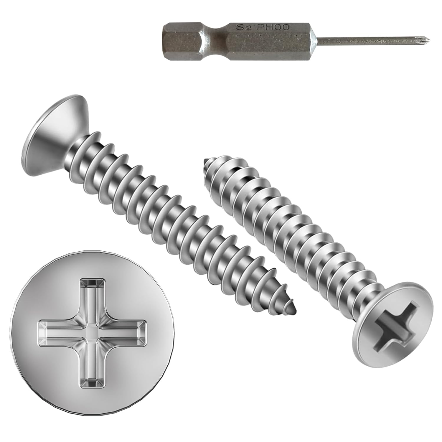 Suneke 304 Stainless Steel Ultra-Low Head Tapping Screws M2x12mm with PH0 Bit, Pack of 200