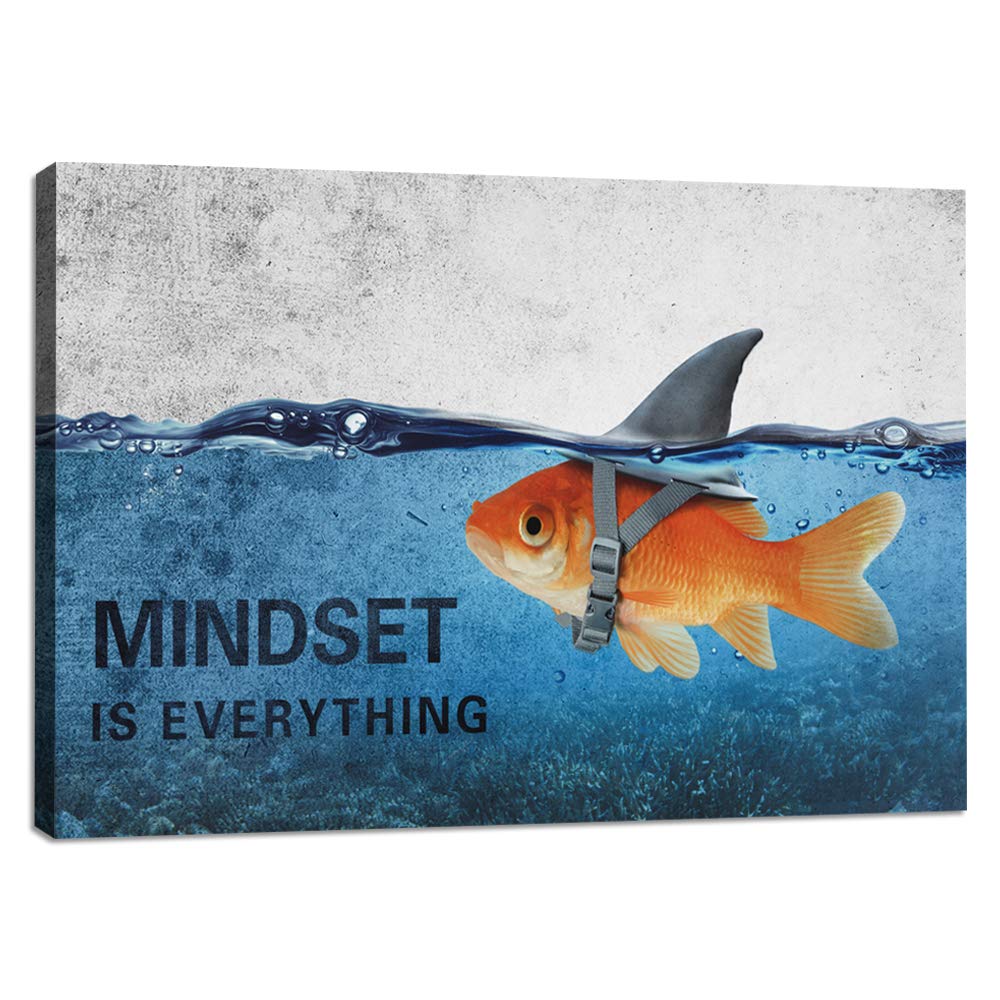 Wall Art for Living room Canvas Prints Bathroom Wall Decor for Bedroom Kitchen Artwork Blue Goldfish Shark Inspirational Mindset Painting Modern Framed Office Home Decorations Picture - 24" Hx36 W
