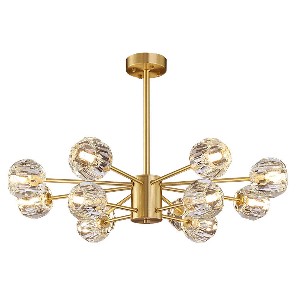 SXECAEPS Modern creative chandelier Crystal Modern 8 Lights Sputnik Brushed Brass Ceiling Light Fixture Industrial Lighting for Kitchen Dining Room,Brass/Brass/12