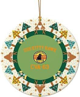 USS Kitty Hawk CVA-63 Christmas Ornaments, Round Ceramic Porcelain Ornaments for Xmas Christmas Tree Decor, Home Ornament Office Decoration Xmas Souvenirs