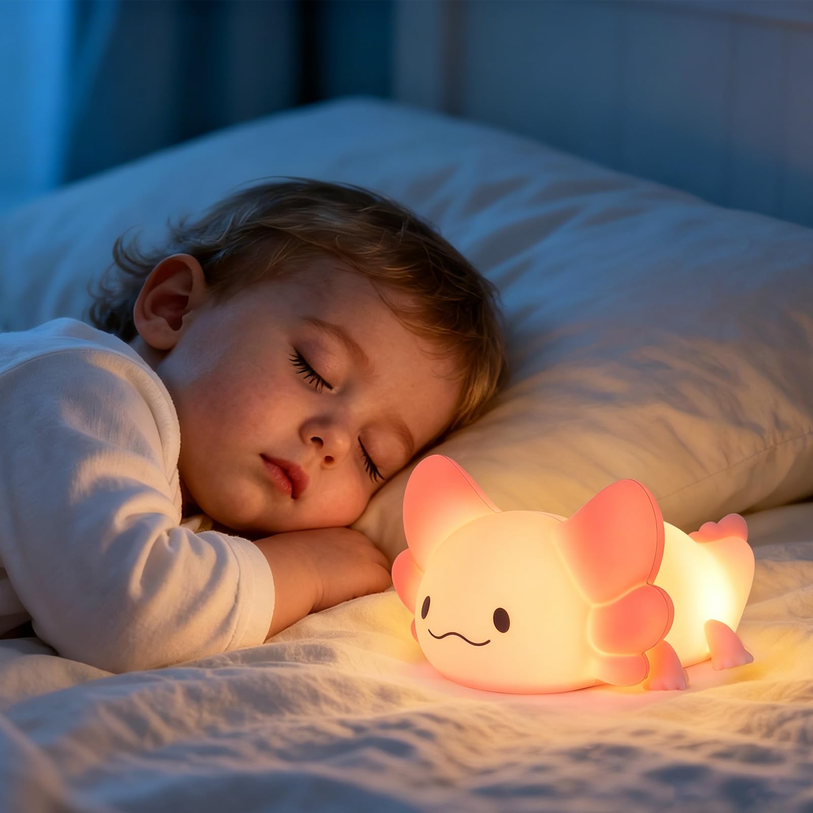 Tremdwoto Axolotl Night Light for Kids, 7 Color Changing Cute Axolotl Lamp，Dimmable &1/3 H Timer, USB Rechargeable Silicone Nursery Nightlight for Kid Bedroom Decor Axolotl Gift for Boys and Girls