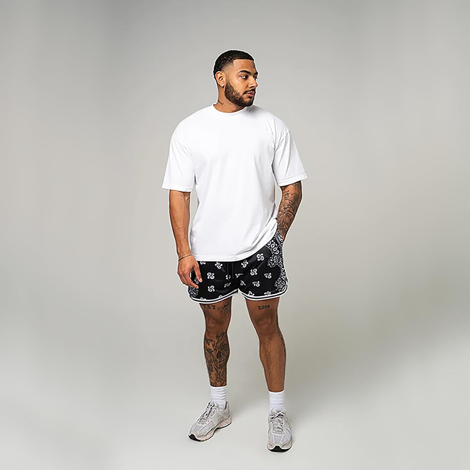 BOOMLEMON Men's Retro Paisley Shorts Mesh Print Casual Beach Shorts Athletic Gym Workout Running Short Pants