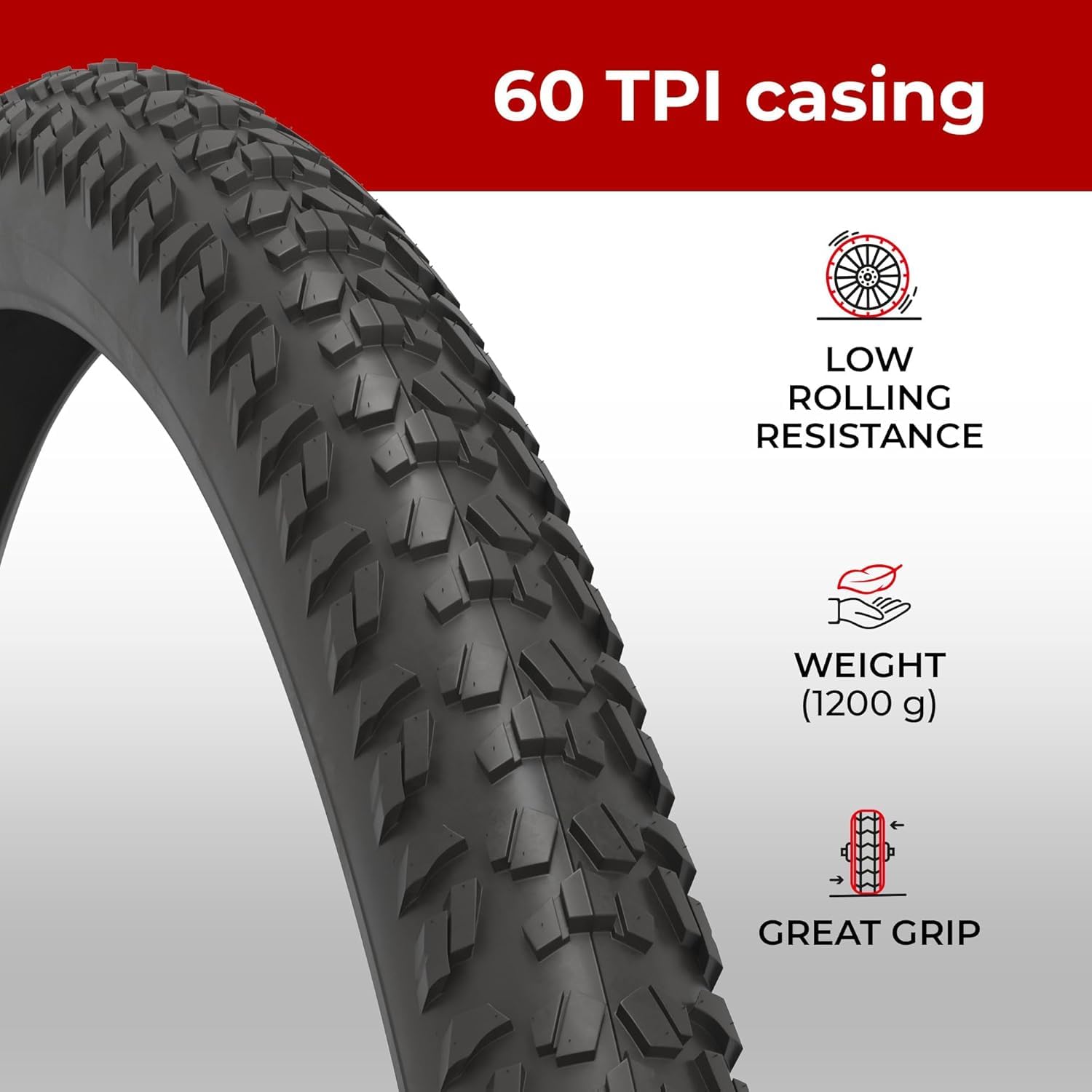 Fincci Paire de 2 Pneus VTT 26x1.95 Pouces Pliable 60 TPI Protection Anti-Crevaison 3mm pour Vélo Montagne Hybrid Adaptés VTT, E-Bike Électrique, Trails Techniques et Confort Quotidien