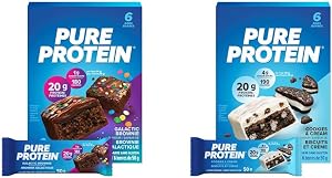 Pure Protein Bundle: Galactic Brownie (Pack of 6) + Cookies & Cream (Pack of 6) - Nutritious, Gluten Free bars, made with Whey protein blend. Deliciously satisfying. Made in Canada