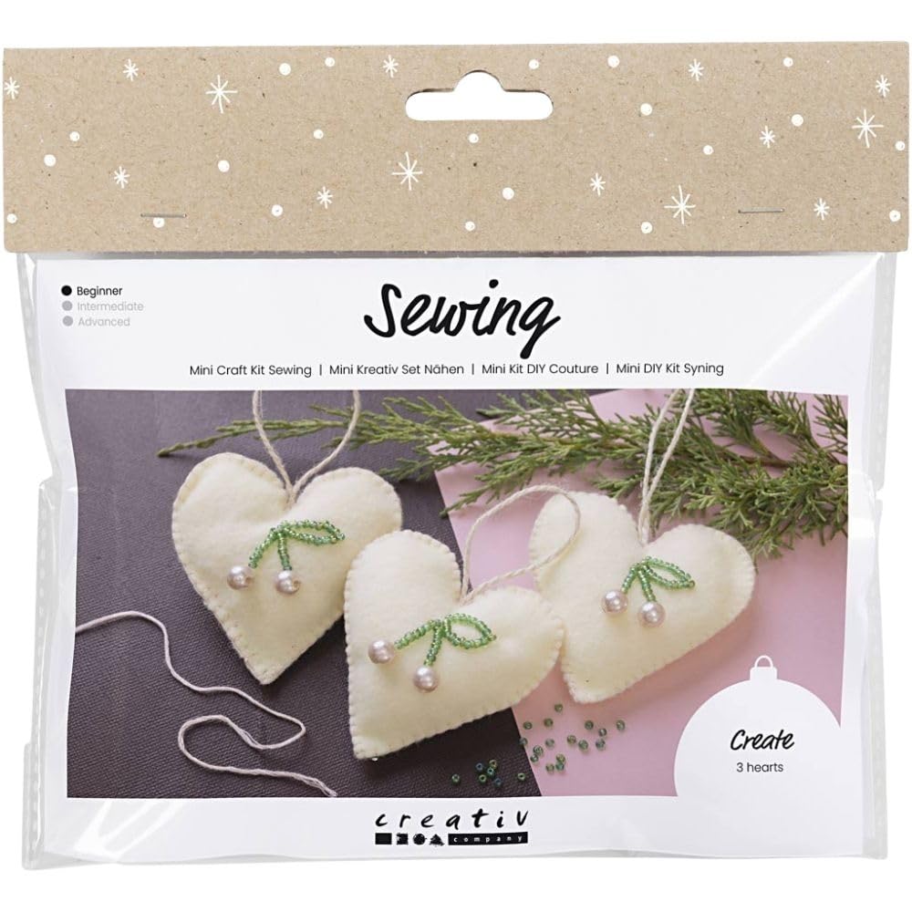 Mini Craft Kit Sewing - Off White Hearts - Make Your Own Christmas Decorations - Beginner Friendly