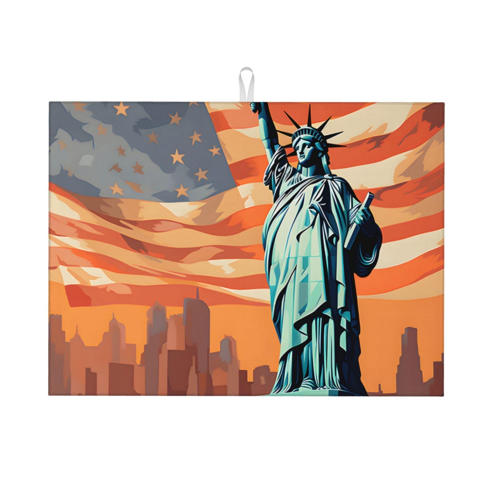 Dish Drying Mat for Kitchen Microfiber Drying Mat Draining Board Mats Flag Statue of Liberty Drying Mat 18×24 Inch