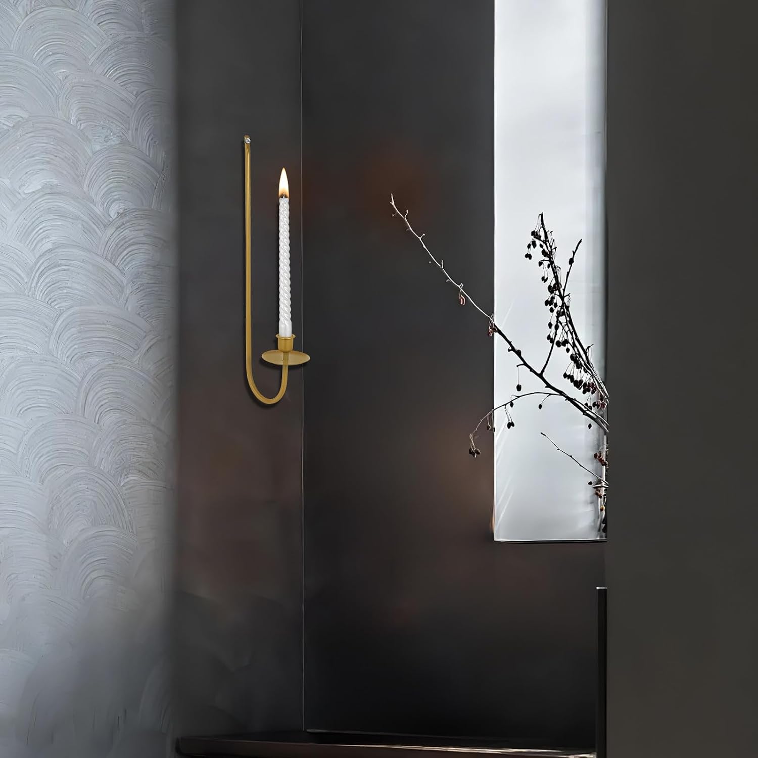 2 Pcs Wall Candle Sconces Metal Golden Curved Wall Decor