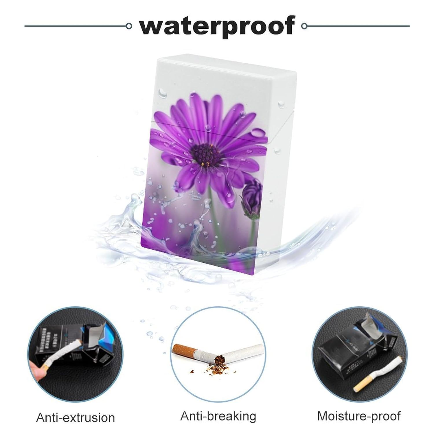 Purple Flower Cigarette Case Plastic Cigarette Holder Case Cigarette Protective Cover Coin Case Outdoor Portable Smoking Accessories Christmas Gifts for Adult image 3