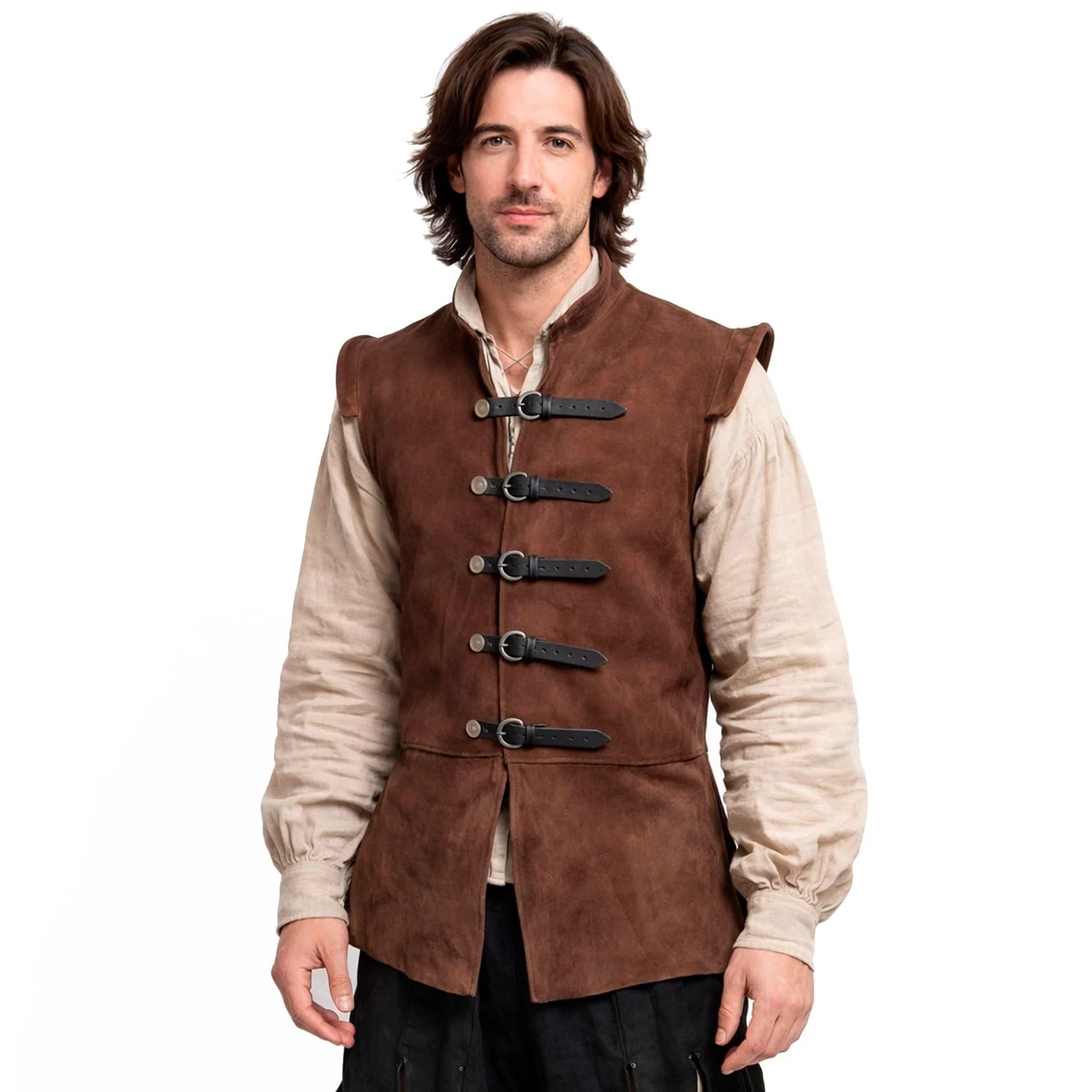 RAWBLADE Brunel Leather Jerkin Medieval Suede Vest for Men, Adjustable Fantasy Leather Doublet for LARP, Cosplay, Renaissance Faire & Reenactment