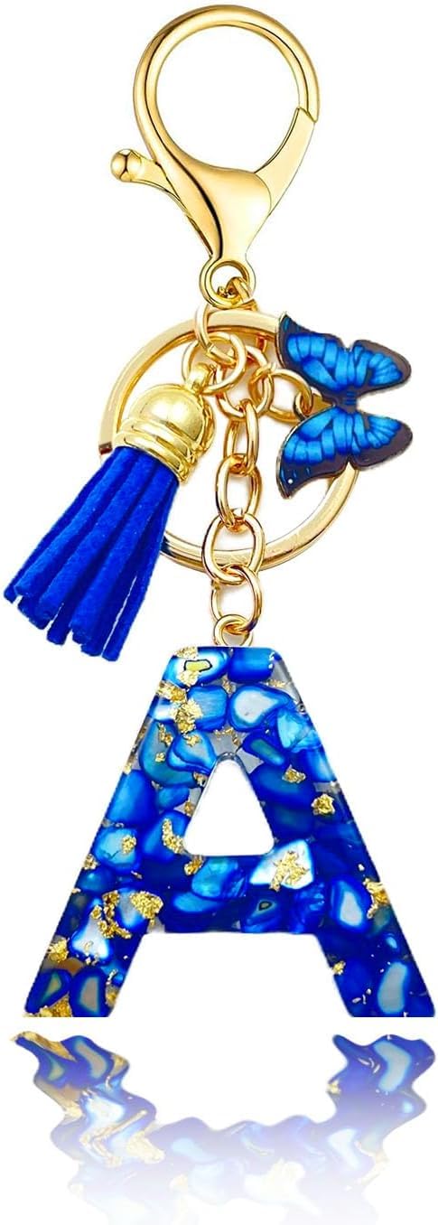 Alphabet Initial Letter Keychain for Girls Women, Initial Letter Keychains with Tassel and Butterfly Pendant, Charm for Purse Handbags Backpacks