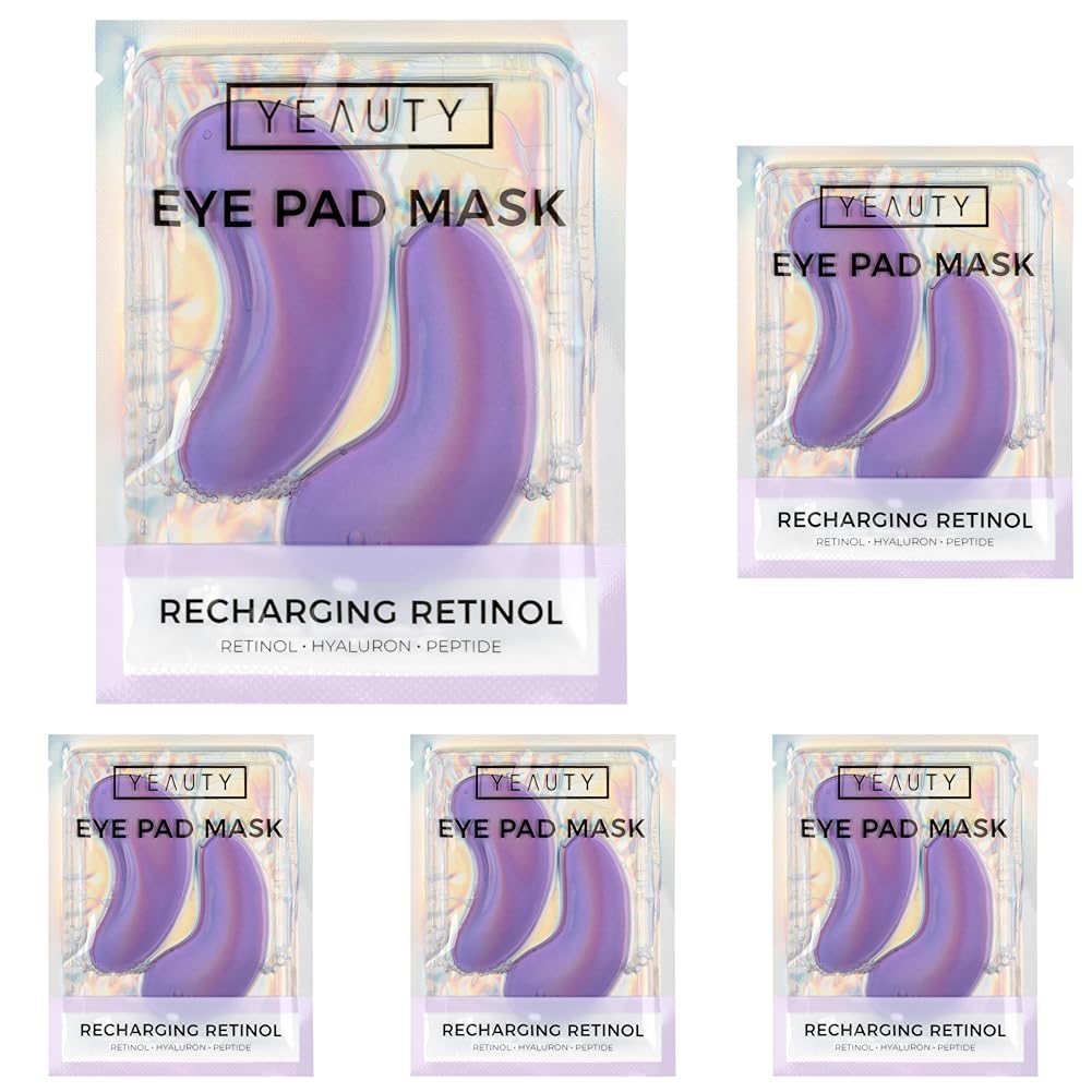 YEAUTY RECHARGING RETINOL EYE PADS - superweiche Augenpads mit Anti-Aging-Serum - reduziert feine Linien und Fältchen -glättet die Haut der Augenpartie - intensive Feuchtigkeit (Packung mit 5)