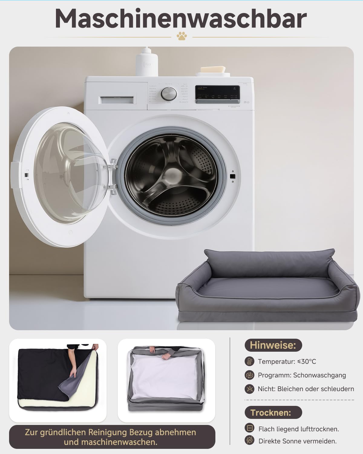 Wasserdicht Orthopädisches Hundebett,Kunstleder Hundekorb,91x68 cm,Grau | Hundekissen für Mittelgroße Hunde,Abwischbares Hundesofa mit 4 Rändern,Abnehmbarer Waschbar Bezug ,Rutschfeste Hundecouch