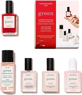Manucurist System Green™ (Poppy Red) - Professional Manicure Gift Set, Vegan : 1 Nail Prep, 1 Base Coat, 1 Poppy Red Nail Polish, 1 Top Coat, Drying Drops -Christmas Gifts for Women - Gifts for Her