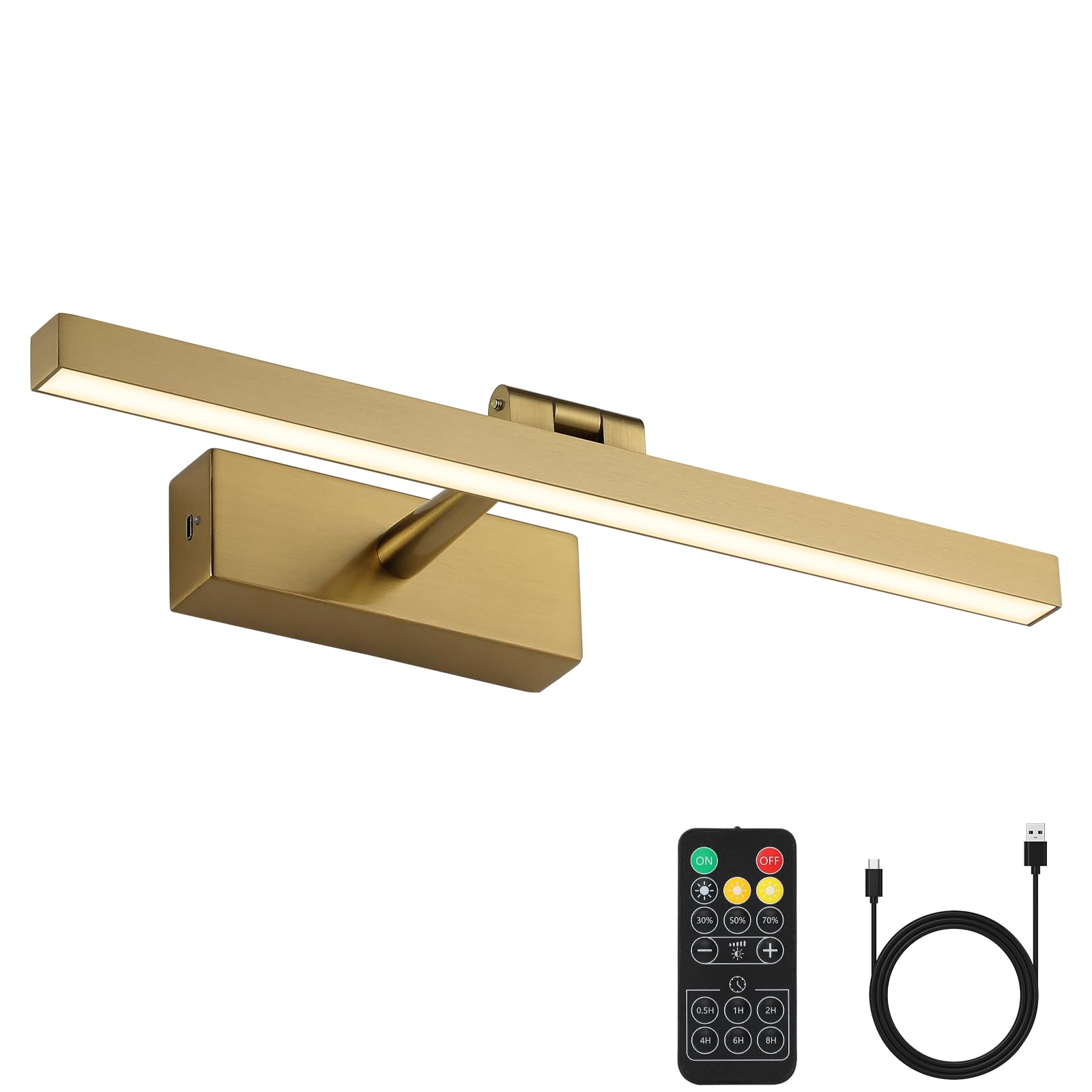 Joosenhouse Battery Operated Picture Light Wireless Gallery Light with Remote Control Rechargeable Wall Lights Brass 15.35