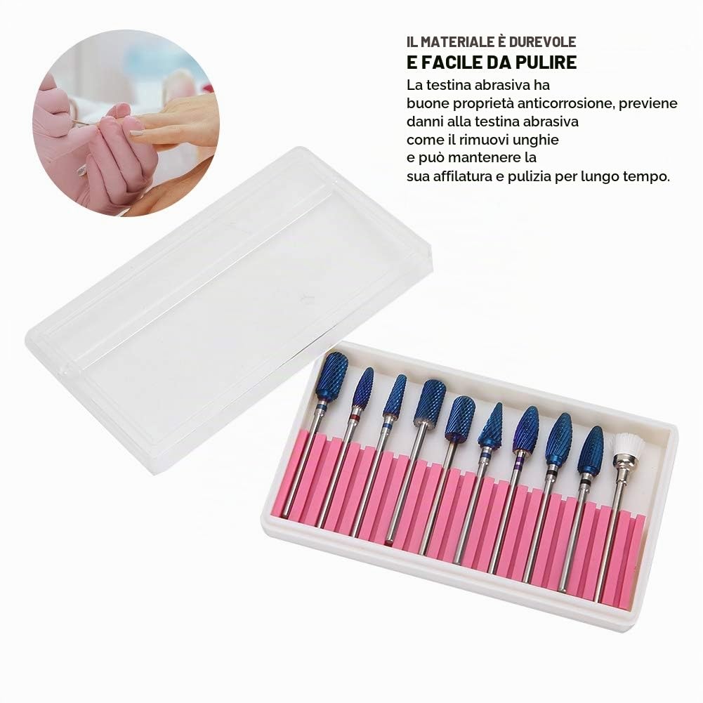 10pcs Fresa per Unghie Professionale, Cuticole Remover Set di Punte per Smerigliatura di Nail Art per Unghie Morte Rimozione Punte Trapano per Unghie Levigatura Set di Punte per Lucidatura Set