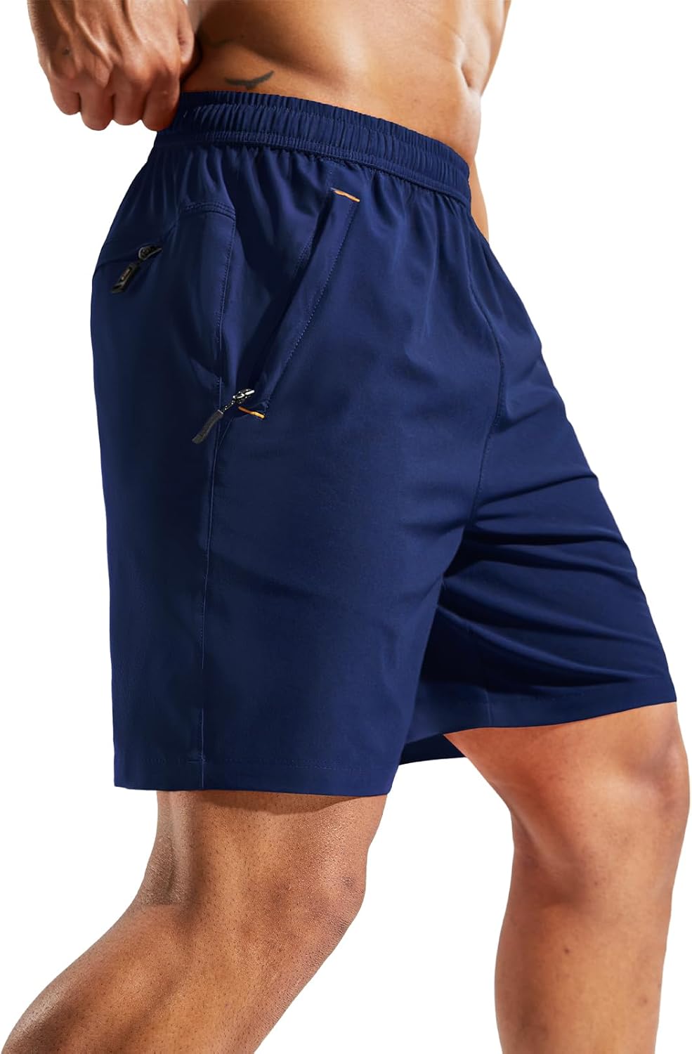 MIER Men's Quick Dry Running Shorts with Zipper Pocket Elastic Waist Athletic Workout Exercise Shorts - Image 3