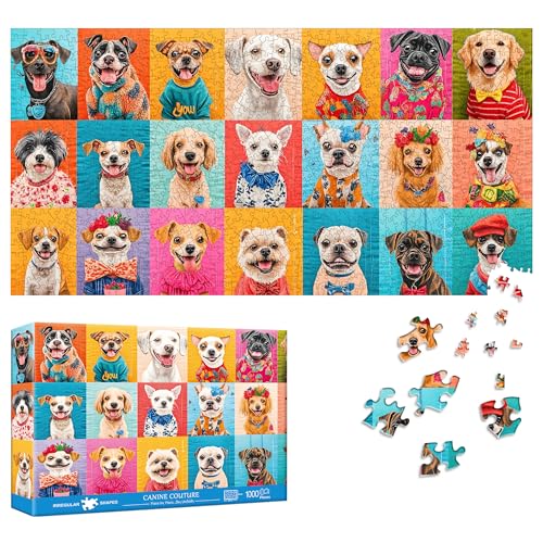 Reofrey Puzzles for Adults 1000 Pieces - CANINE PORTRAIT GRID, Special Shape Jigsaw Puzzles, Challenging Impossible Puzzle, Fun Family Game & Unique Home Decor (16x31Inch/41x80cm) Idea