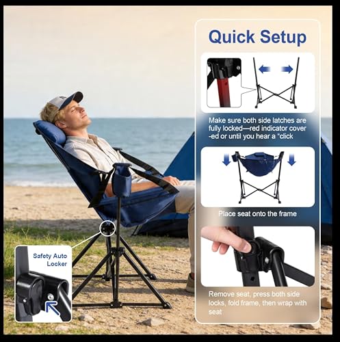 TlaroRiz Portable Outdoor Hammock Chair, Adjustable Swinging Camping Seat with High Back, Breathable Mesh, Supports 300 lbs, Ideal for Lawn, Patio, Camping, Blue - Image 5