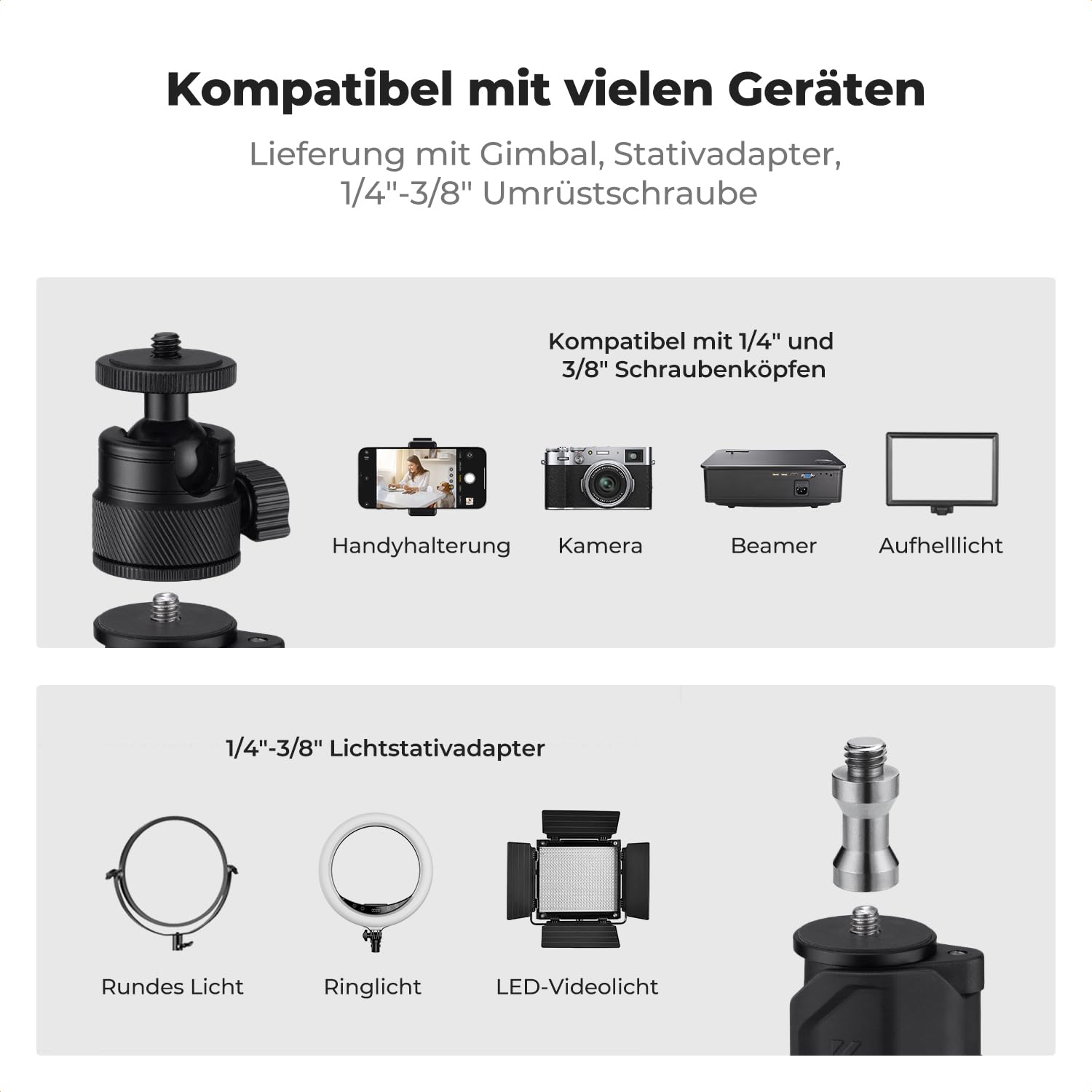 K&F CONCEPT 2 Pack Fotografie Lichtstativ mit 1/4"-20 Kugelkopf | 13"-35,4" verstellbares Klemme für DSLR Kamera, Ringlicht, Live Streaming, Video Aufnahmen