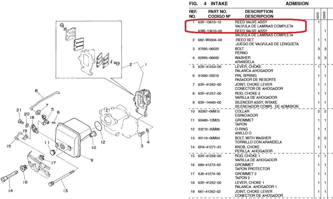 SouthMarine Boat Motor Intake Reed Valve Assy 63V-13610-10 63W-13610-00 for Yamaha Parsun Hidea 2-Stroke 9.9hp 15hp Boat Motors