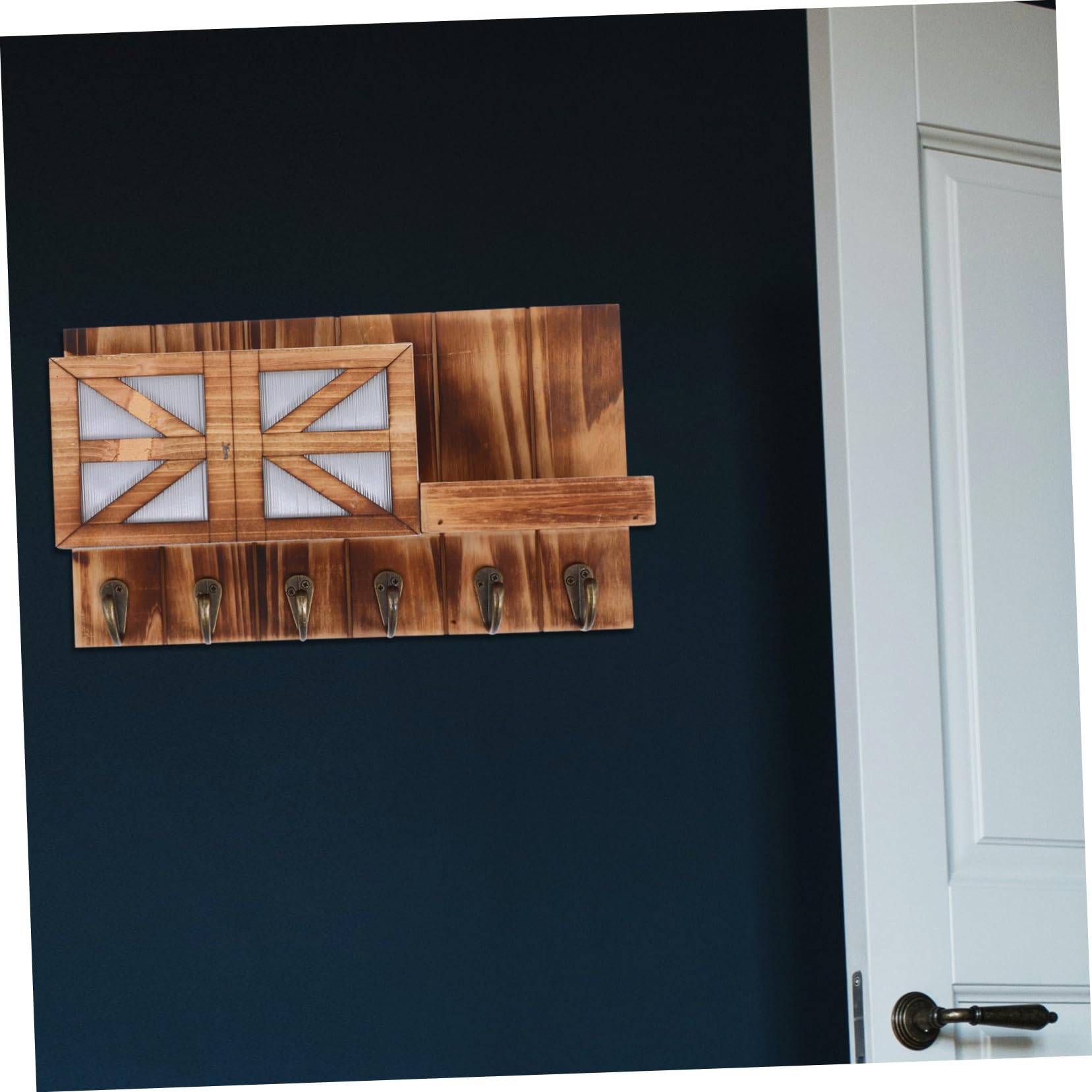 INOOMP Portaoggetti da Parete in Legno Massello con Ganci Appendiabiti Mensola Sospesa per Chiavi e Posta Design Salvaspazio per Ingresso o Corridoio Marrone