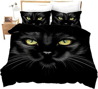 Erosebridal Animal Duvet Cover Queen Size Pet Cat Comforter Set Black Cat with Yellow Eyes Printed Bedding Set for Girls Boys, Bed Decor 3 Pcs with 2 Pillowcases, Zipper Closure