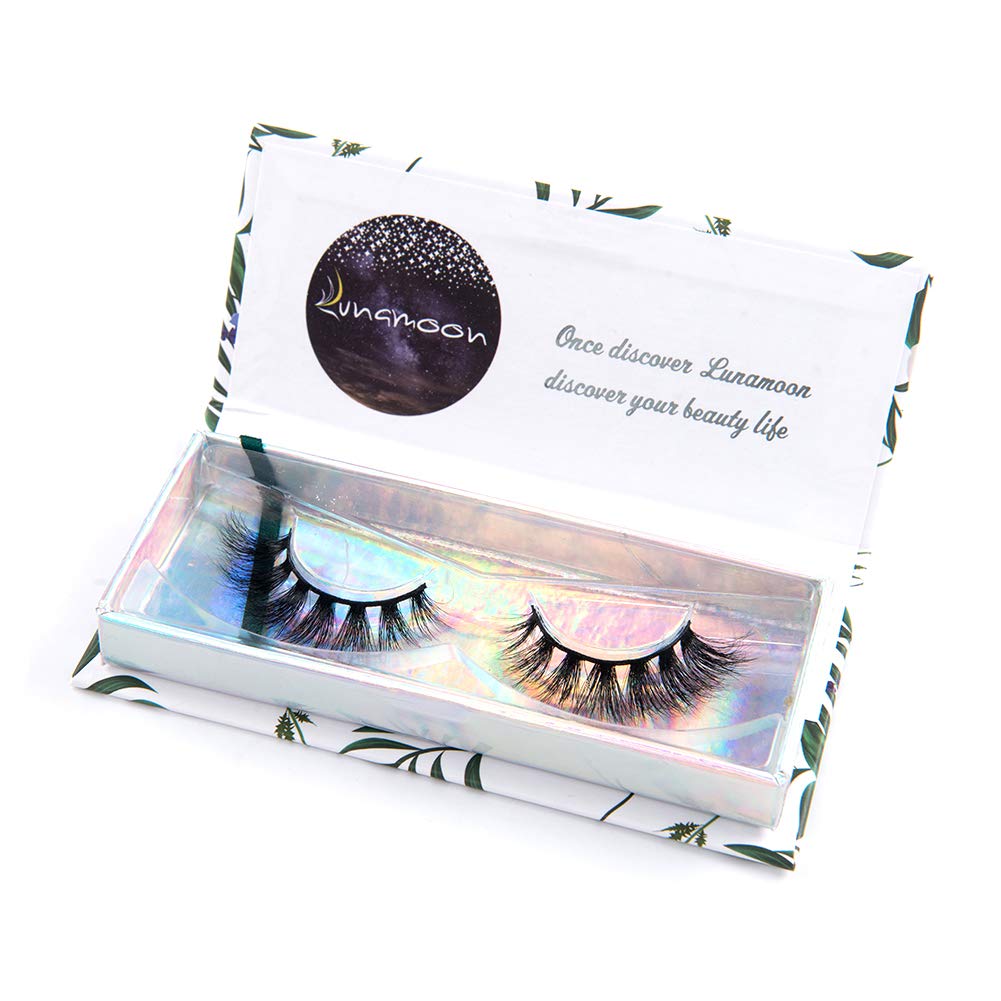 Lunamoon 3D Mink False Eyelashes Siberian Mink Fur Long Thick Hand-made Reusable Eyelashes Natural Look for Women’s Makeup 1 Pair Pack (Flora)