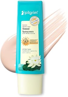 Pilgrim Korean White Lotus Tinted Sunscreen SPF 50+ PA++++ with 3% Niacinamide | No White Cast |Prevents Tanning | Lightwe... Price In India