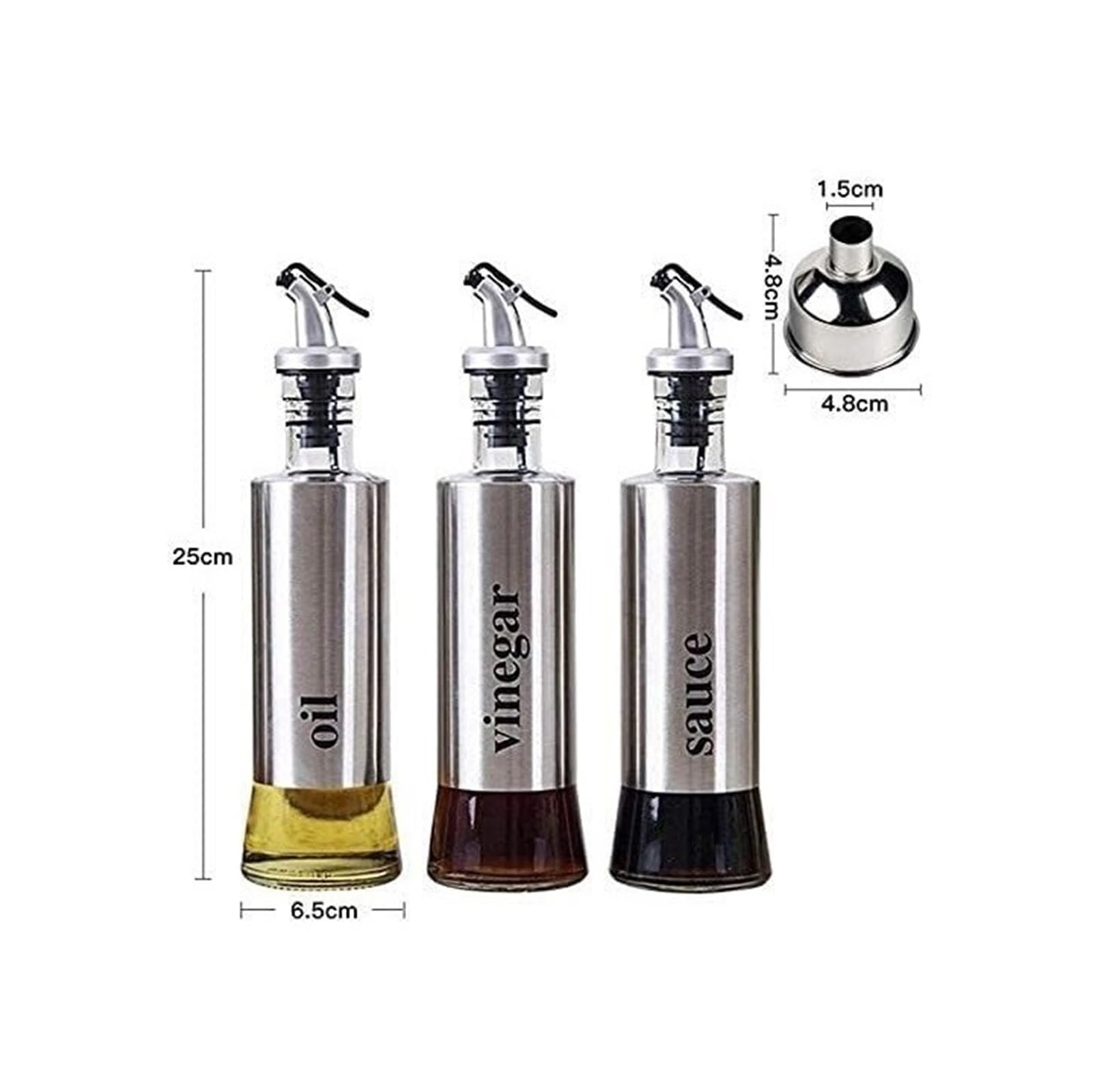 Dispenser per Olio e aceto, dosatore per Olio in Vetro per Uso Alimentare in Acciaio Inossidabile a Prova di perdite, dosatore per Olio (300 ml x 3) Bottiglie(