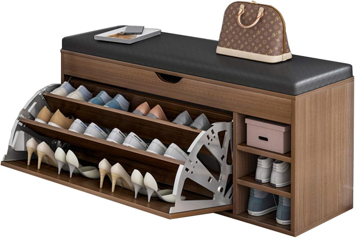 Gain de place : étagère à chaussures rabattable élégante avec banc confortable
