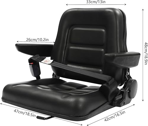 Miniatura 2 de Asiento de carretilla elevadora plegable universal con respaldo de ángulo ajustable, reposabrazos y cinturón de seguridad, asiento de carretilla