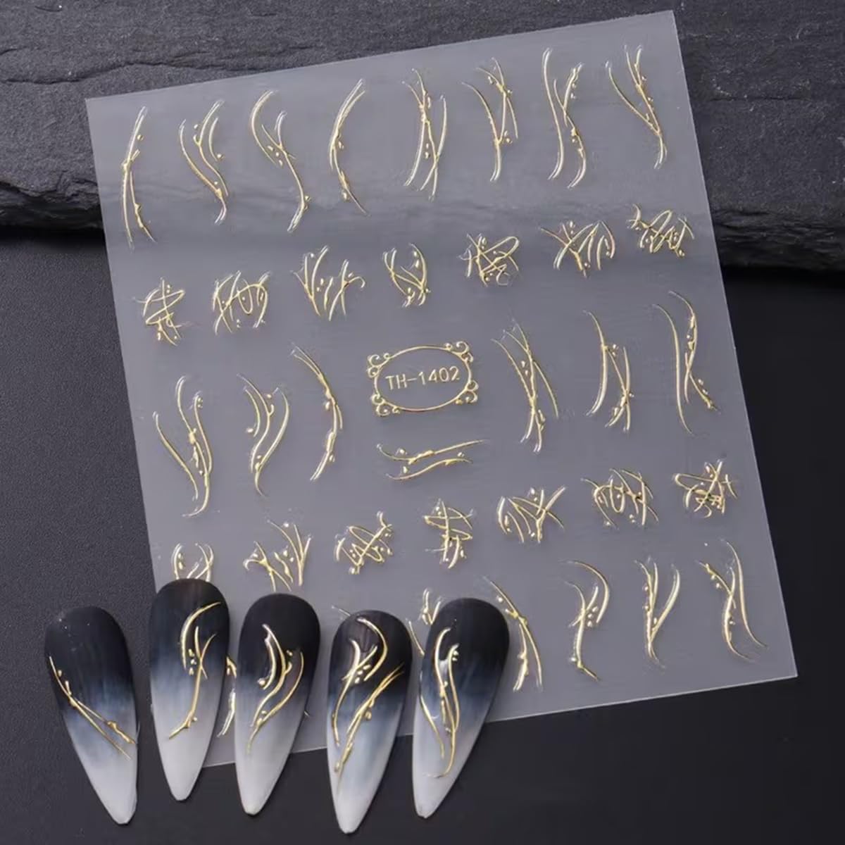 Golden Line Nail Art Stickers French Swirl Nail Sticker 6PCS 3D Holographic Stripe Curve Nail Decals Gold Geometry Line Self-Adhesive Nail Decals French Nail Art Decorations Manicure Slider Supplies image 2